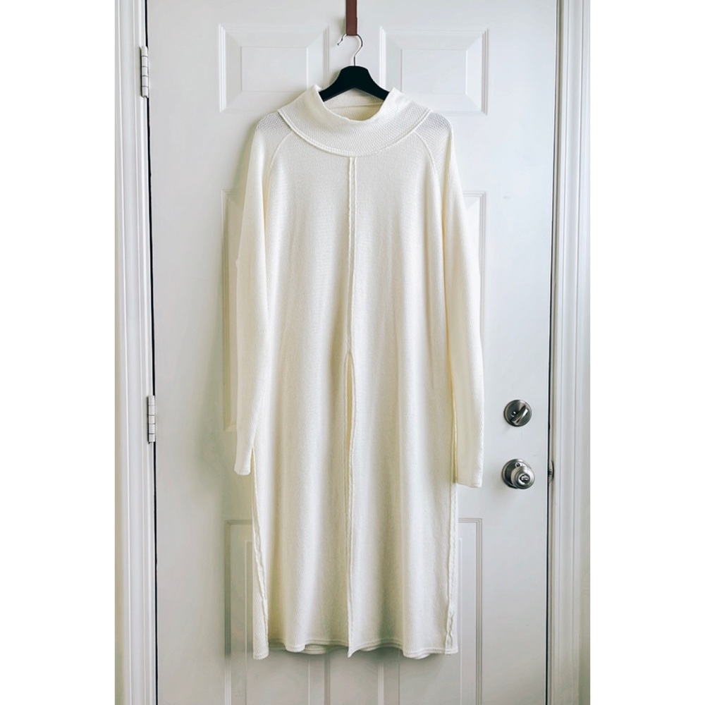 We the Free by Free People | Cream Slit Turtleneck Long Sleeve Sweater Dress